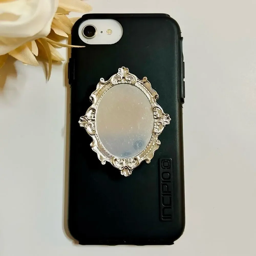NWT Vintage Style Mirror Phone Grip Silver Ornate Aesthetic Stand
